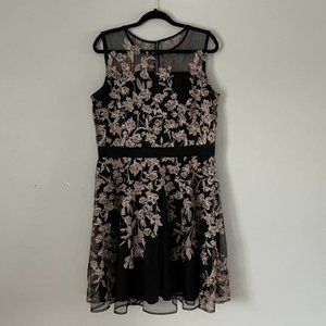 Embroidered Sleeveless Cocktail Party Dress | Size 16